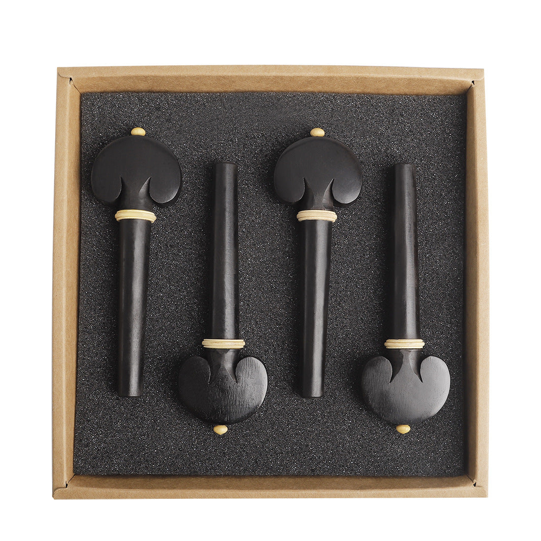 Premium Ebony Cello Pegs Set with Carved Floral Inlay – 4-Piece Handcrafted Tuning Pegs (Black) – Luxury Instrument Accessories