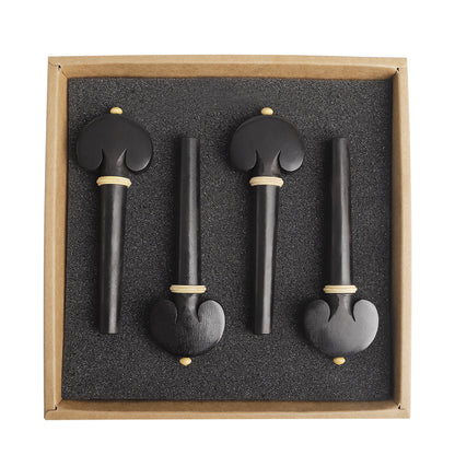 Premium Ebony Cello Pegs Set with Carved Floral Inlay – 4-Piece Handcrafted Tuning Pegs (Black) – Luxury Instrument Accessories