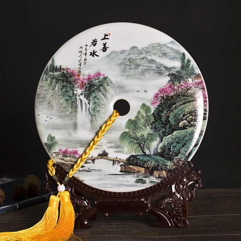 Chinese Ceramic Wall/Table Decor - Jingdezhen Porcelain with Stand (11 Auspicious Designs, 26cm Diameter, 30cm Height with Base)
