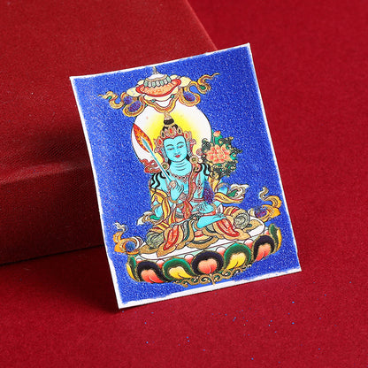 Hand-Painted Gold-Traced Thangka with Cinnabar Rough Sand - Eight Protectors Design