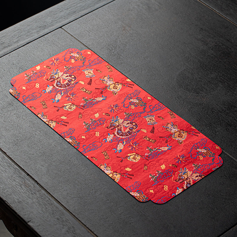 Chinese Dragon Tea Mat - Waterproof Table Runner for Tea Ceremony (50x24cm, Cotton-Linen & Gauze Fabric)