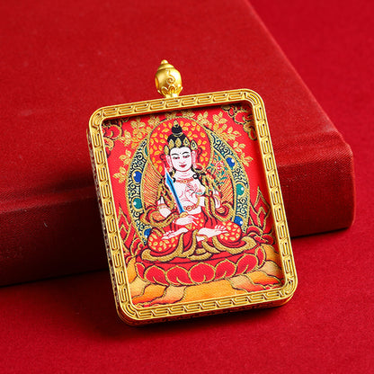 Hand-Painted Golden Eight Protector Deities Thangka Pendant - Tibetan Buddhist Amulet for Protection