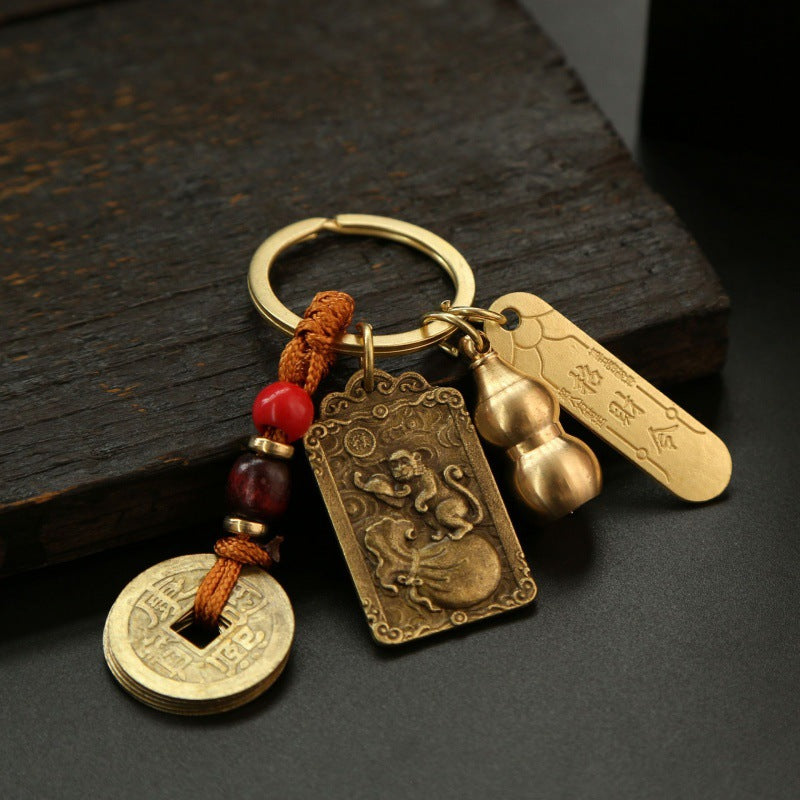 Get Lucky with Our Alloy Wucai God Zodiac Box and Keychain Pendant Set for Wealth and Good Fortune