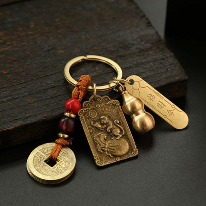 Get Lucky with Our Alloy Wucai God Zodiac Box and Keychain Pendant Set for Wealth and Good Fortune