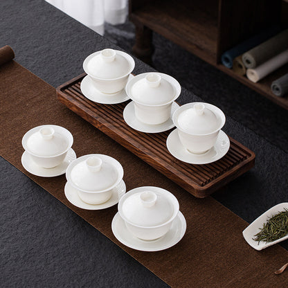 Dehua Blanc de Chine Three-Element Gaiwan - Mutton Fat Jade Porcelain Gongfu Tea Bowl with Lid & Saucer