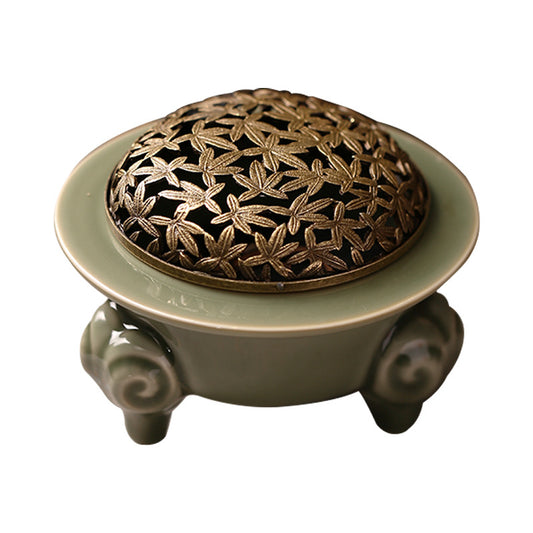 Ceramic Coil Incense Burner with Three Goats Design - Sandalwood and Seal Incense Holder