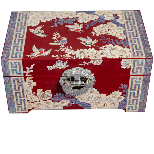 Mother of Pearl Lacquerware Jewelry Box, Wedding Gift, High-end Wooden Ear Jewelry Necklace Storage Box, Chinese Style Lockable Pearl Treasure Box