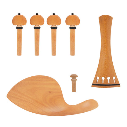 Professional Ebony-Inlaid Boxwood Violin Set (4/4-3/4) – 4-Piece Tailpiece, Pegs, Chinrest & Endpin – Non-Slip Groove Design