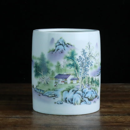 Jingdezhen Ceramic Brush Holder - 13 Classic Chinese Designs for Desk Organization (12cm Height, 10cm Diameter)