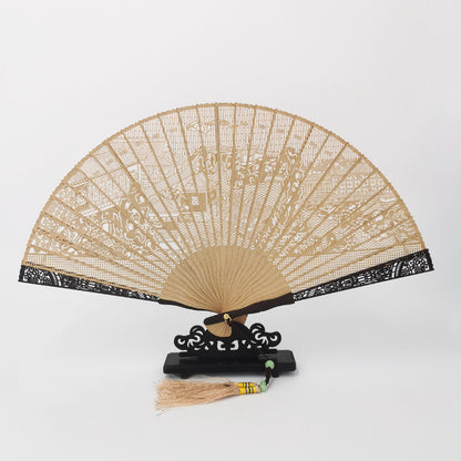 Handcrafted 7 Inch Burmese Wood Folding Fan - Traditional Suzhou Sandalwood Artistry