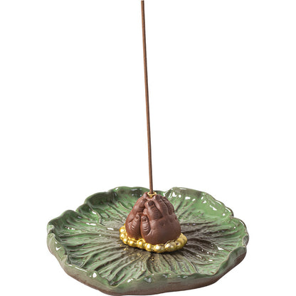Ceramic Frog Incense Holder with Lotus Leaf Base - Cute Home Decor for Sticks Incense, Tea Table & Meditation (Handcrafted)