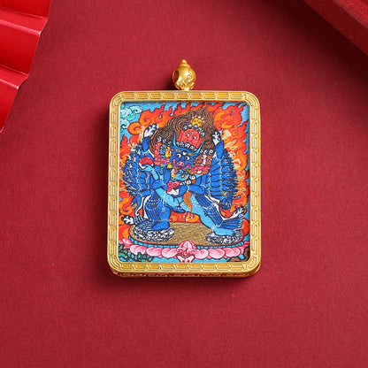 Golden Mahakala Pendant Necklace – Nepalese Thangka Gawu Box Decorative Pendant