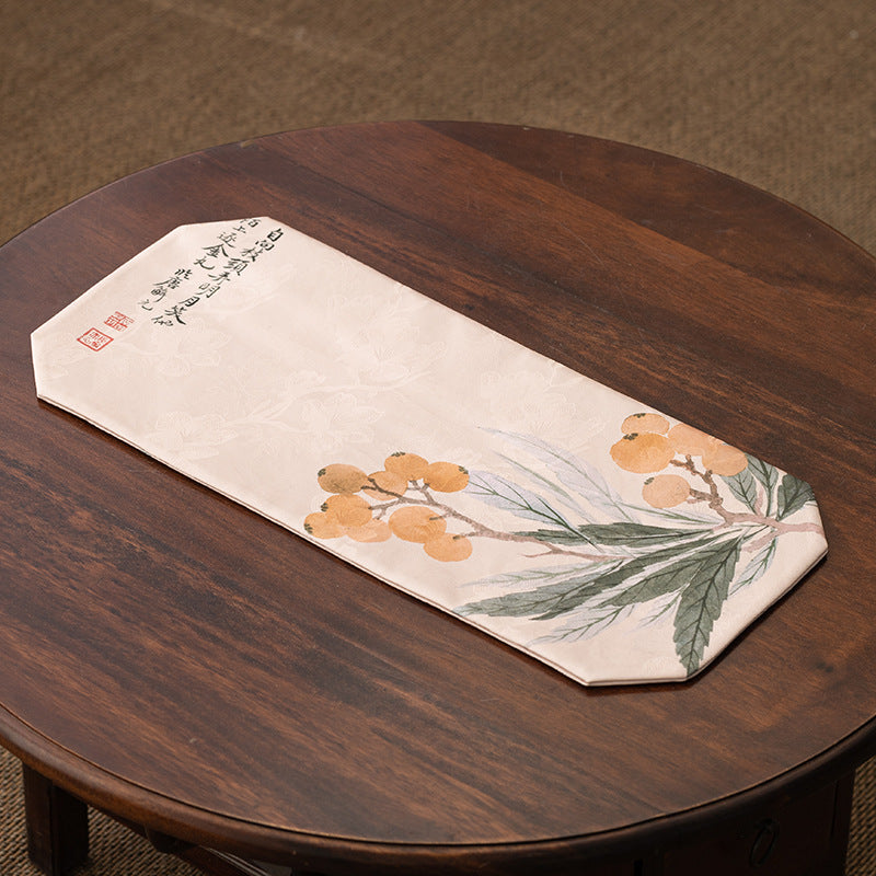 Luxury Zen Tea Table Runner – Vintage Brocade Cloud Pine Design, Chinese-style Tea Table Decor