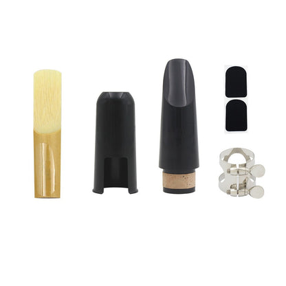 5-Piece Clarinet Accessory Set (Mouthpiece+Cap+Ligature+Bite Pad+Reed) - ABS Black (Beginner to Pro)