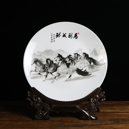 Jingdezhen Ceramic Wall Plate - Hand-Painted Porcelain Decor (25cm Diameter, 14 Auspicious Designs, 1000g)