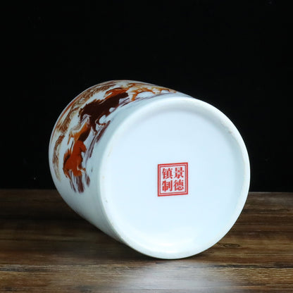Jingdezhen Ceramic Brush Holder - 13 Classic Chinese Designs for Desk Organization (12cm Height, 10cm Diameter)