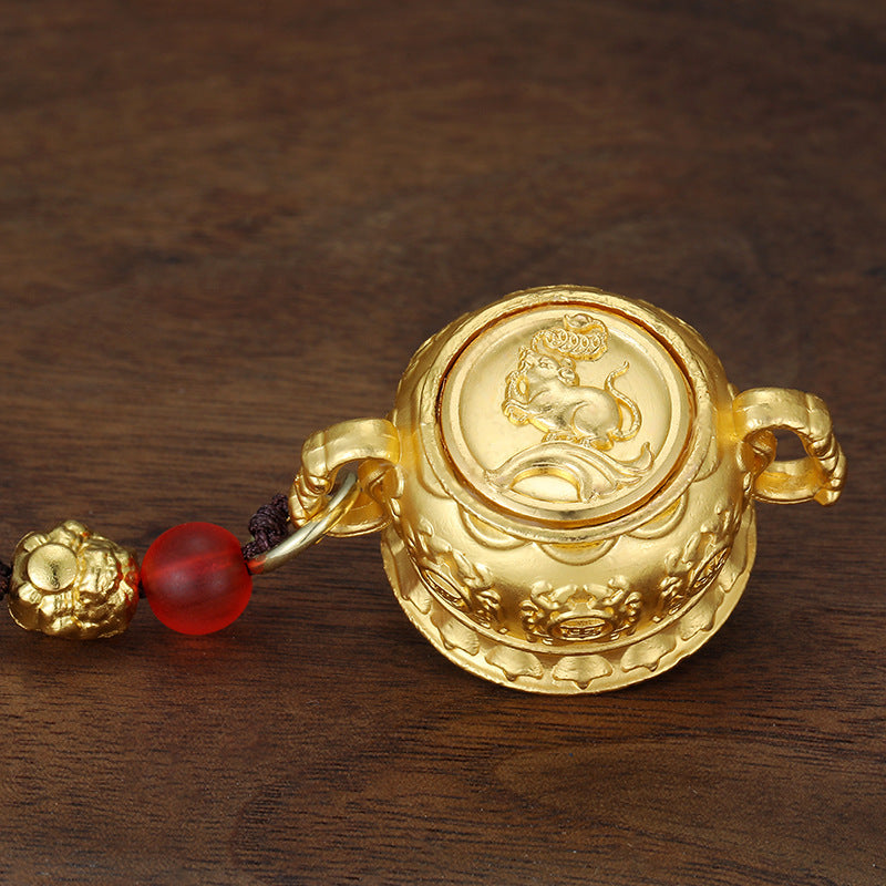 Shiny Zodiac Pendant with Rotating Fortune Bowl and Wealthy Keychain