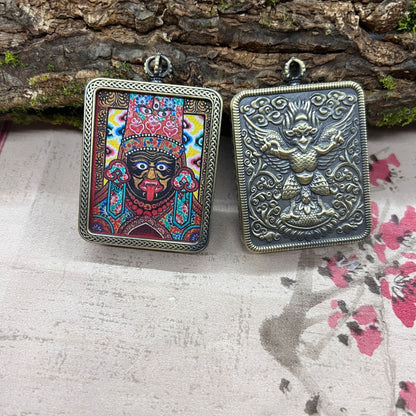 Nepalese Thangka Ghau Box Pendant with Hanging Cord – Handcrafted Sacred Amulet