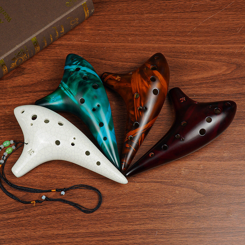 12-Hole Alto C Ceramic Ocarina - Smoked Finish with Music Sheet, Neck Strap & Carry Bag (AC Tuned)
