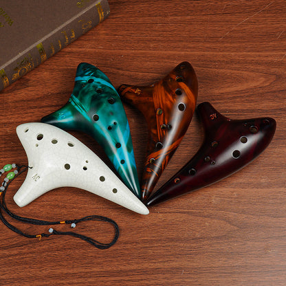 12-Hole Alto C Ceramic Ocarina - Smoked Finish with Music Sheet, Neck Strap & Carry Bag (AC Tuned)