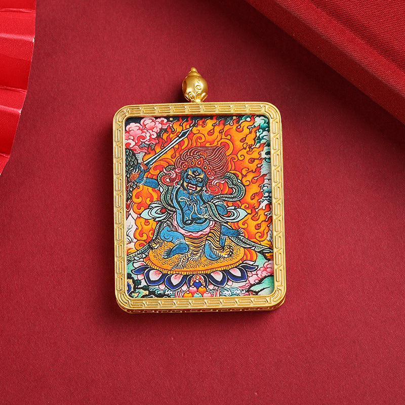 Golden Mahakala Pendant Necklace – Nepalese Thangka Gawu Box Decorative Pendant