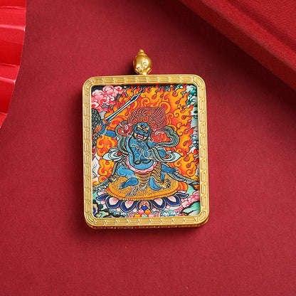 Golden Mahakala Pendant Necklace – Nepalese Thangka Gawu Box Decorative Pendant