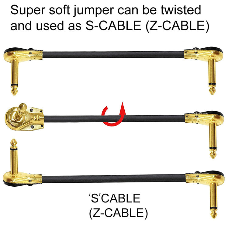 Flat Patch Cable for Guitar Pedals - Noise-Reducing 6.35mm Connector (15cm/30cm, Black/Silver/Gold)