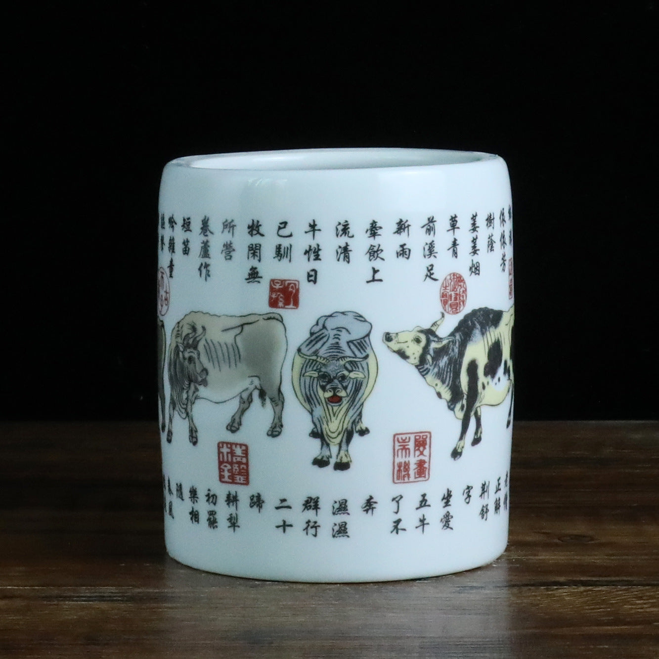 Jingdezhen Ceramic Brush Holder - 13 Classic Chinese Designs for Desk Organization (12cm Height, 10cm Diameter)