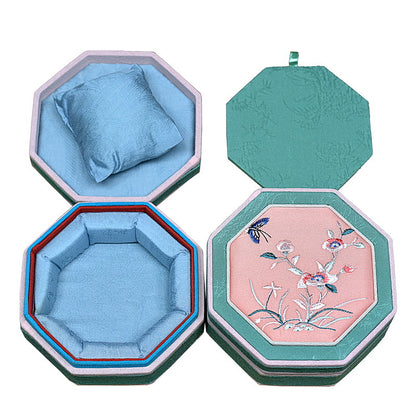 Octagonal Embroidered Jewelry Box – Traditional Chinese Brocade Bracelet & Bangle Storage Case