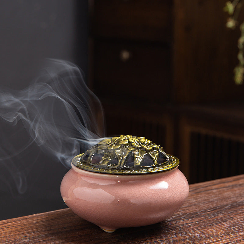 Beautiful Ice-Crack Porcelain Incense Burner with Pottery Plate for Relaxation and Meditation