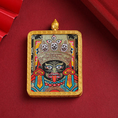 Zaki Ram Tibetan Thangka Pendant – Golden Square Pendant with Sacred Artwork