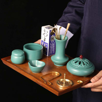 Song-style Incense Ceremony Set - Ceramic Incense Tools with Sandalwood Powder Accessories