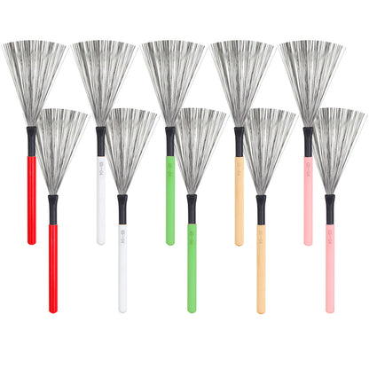 High Carbon Steel Drum Brushes with Maple Wood Handle – 5-Color Durable Percussion Brushes for Cajon, Drums & More