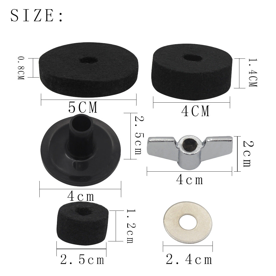 DS-18 Drum Accessories 18-Piece Set - Cymbal Felt, Knob Screws, Washers, Sleeves for Percussion Instruments
