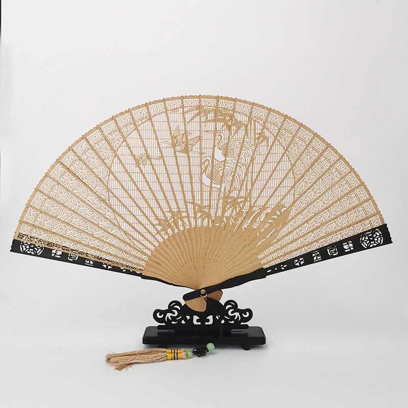 Handcrafted 7 Inch Burmese Wood Folding Fan - Traditional Suzhou Sandalwood Artistry