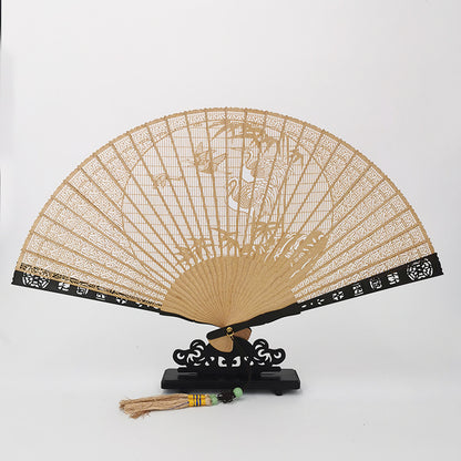 Handcrafted 7 Inch Burmese Wood Folding Fan - Traditional Suzhou Sandalwood Artistry