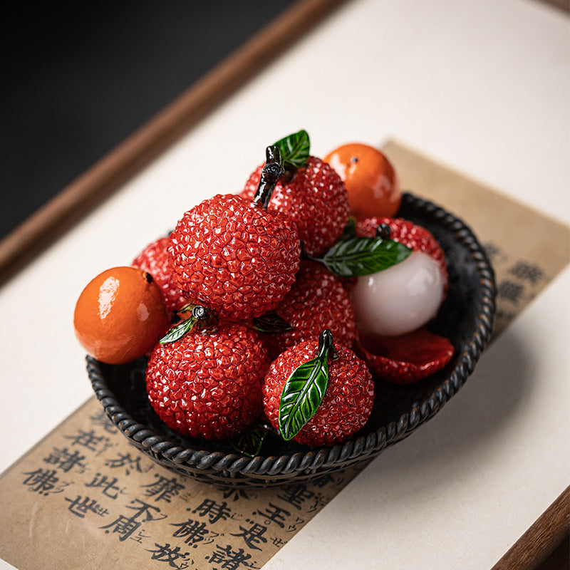 Litchi & Tangerine Tea Pet Set - Color-Changing Ceramic Decor for Tea Table (Thermochromic Design)