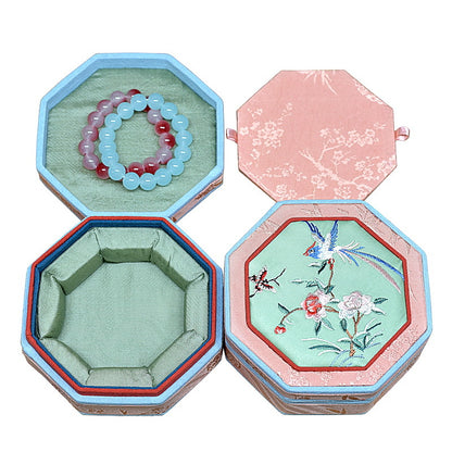Octagonal Embroidered Jewelry Box – Traditional Chinese Brocade Bracelet & Bangle Storage Case