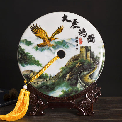Chinese Ceramic Wall/Table Decor - Jingdezhen Porcelain with Stand (11 Auspicious Designs, 26cm Diameter, 30cm Height with Base)