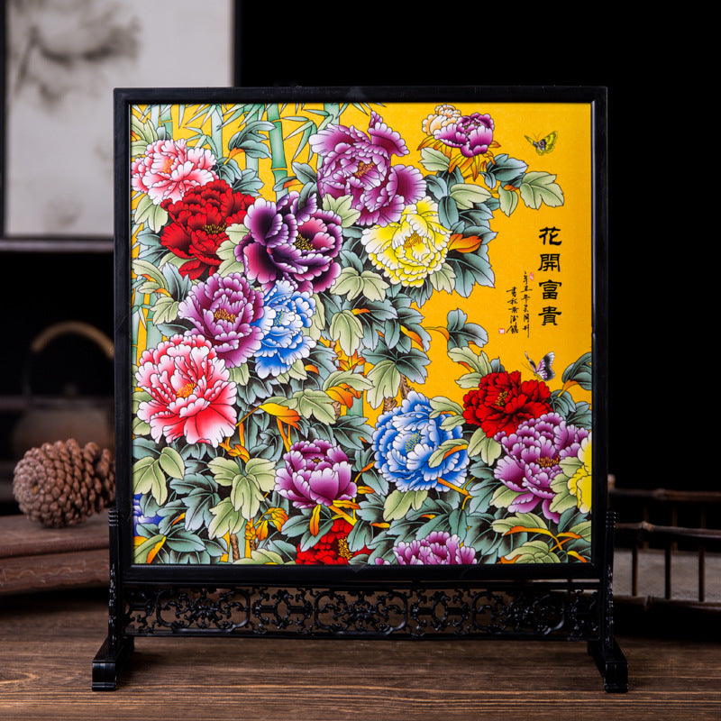 Jingdezhen Porcelain Wall Art - Chinese Famille Rose Ceramic Panel with Frame (36x30cm, 8 Classic Designs)