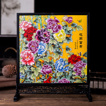 Jingdezhen Porcelain Wall Art - Chinese Famille Rose Ceramic Panel with Frame (36x30cm, 8 Classic Designs)