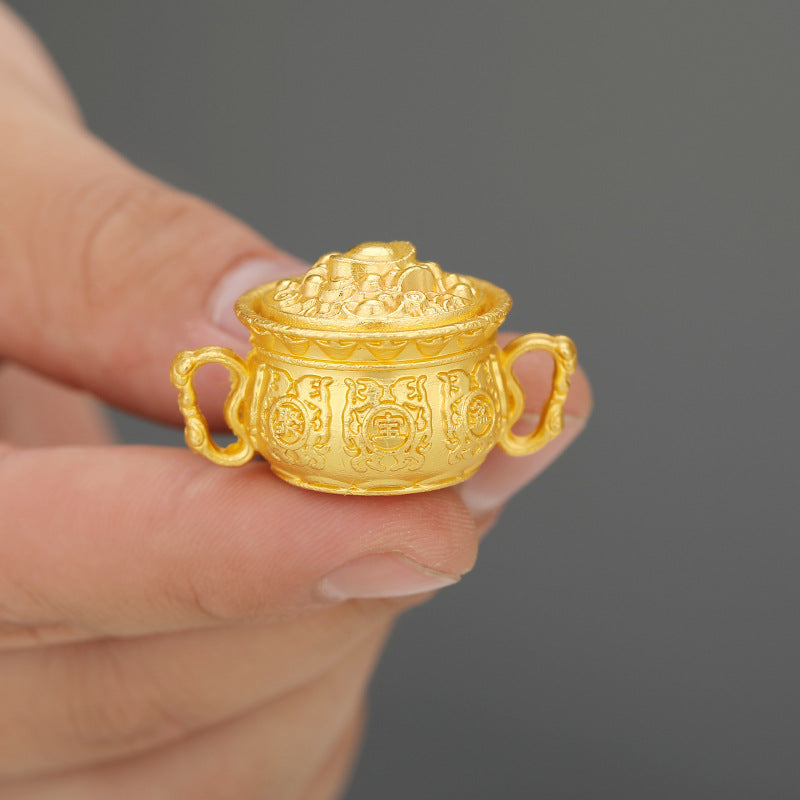 Shiny Zodiac Pendant with Rotating Fortune Bowl and Wealthy Keychain
