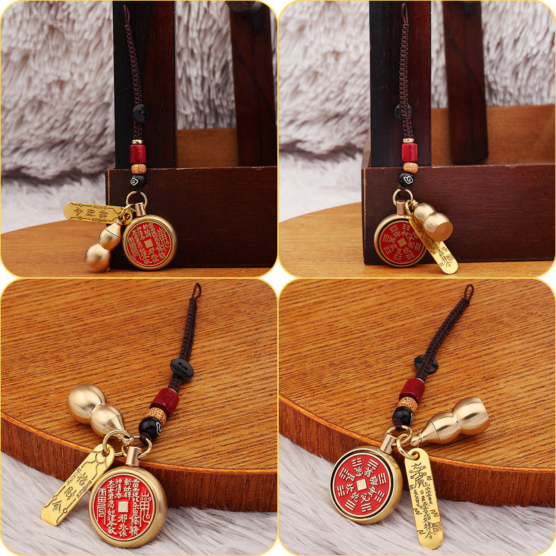 Brass mountain ghost flower coin and Wu Xing Ba Gua keychain for men and women