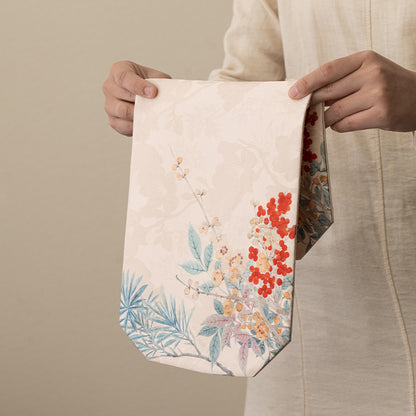 Luxury Zen Tea Table Runner – Vintage Brocade Cloud Pine Design, Chinese-style Tea Table Decor