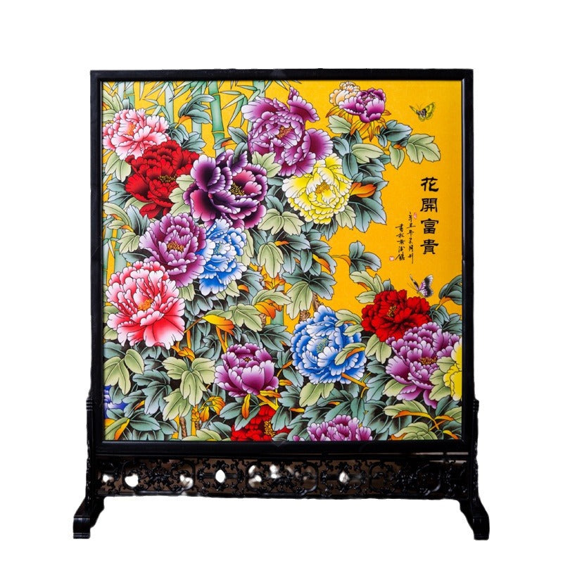Jingdezhen Porcelain Wall Art - Chinese Famille Rose Ceramic Panel with Frame (36x30cm, 8 Classic Designs)
