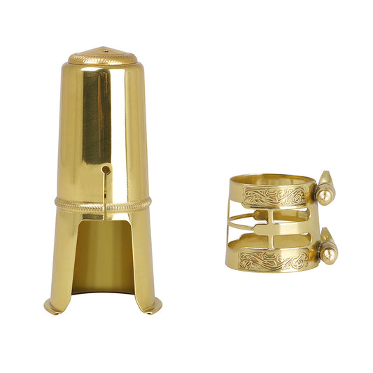 Saxophone Ligature & Cap Set – Engraved Brass Mouthpiece Accessories for Alto/Tenor Sax