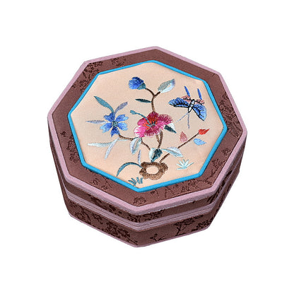 Octagonal Embroidered Jewelry Box – Traditional Chinese Brocade Bracelet & Bangle Storage Case