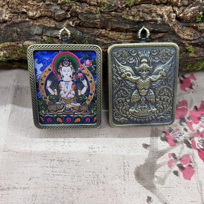 Nepalese Thangka Ghau Box Pendant with Hanging Cord – Handcrafted Sacred Amulet