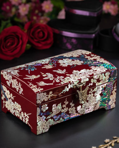 Mother of Pearl Floral Jewelry Box Set – Handcrafted  Gift for Women, Birthday, Wedding, Christmas
