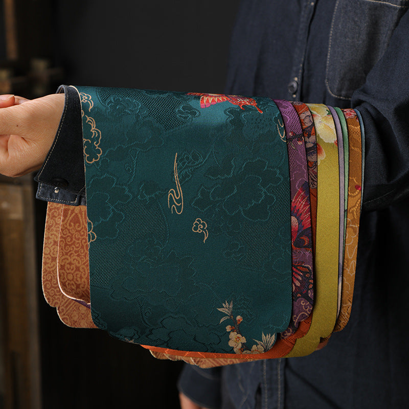 Silk Tea Ceremony Mat - Double-Sided Waterproof Tea Tray (45x15cm, Mulberry Silk with Non-Slip Base)